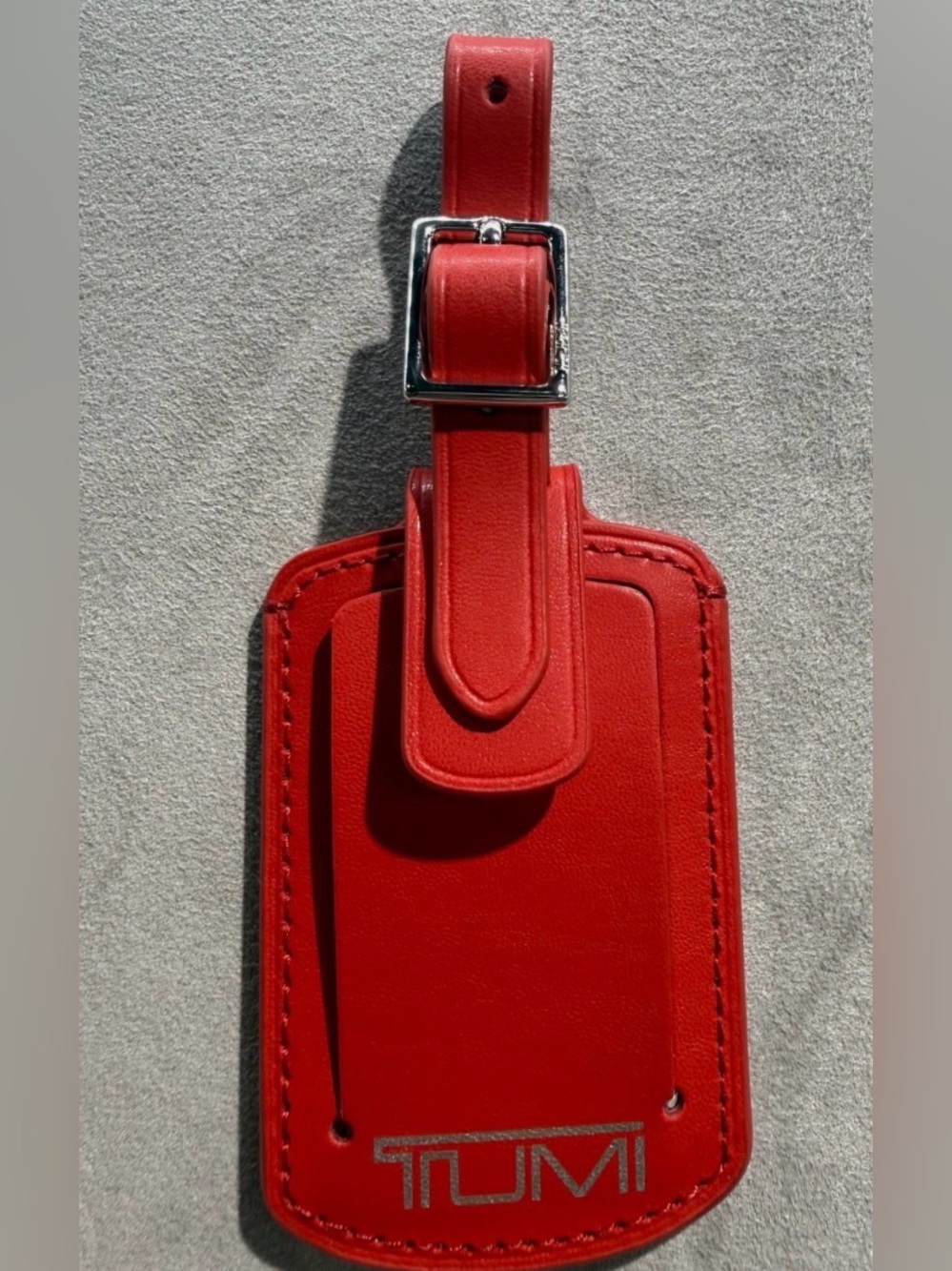 NEW Tumi 3.625” x 2.25” Leather Luggage Name Tag w/ Buckle - TUMI RED